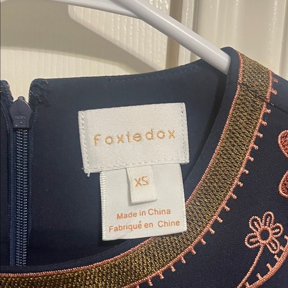 Foxiedox Hadiya Navy Dress with Colorful Embroidery- Size XS - Picture 2 of 9